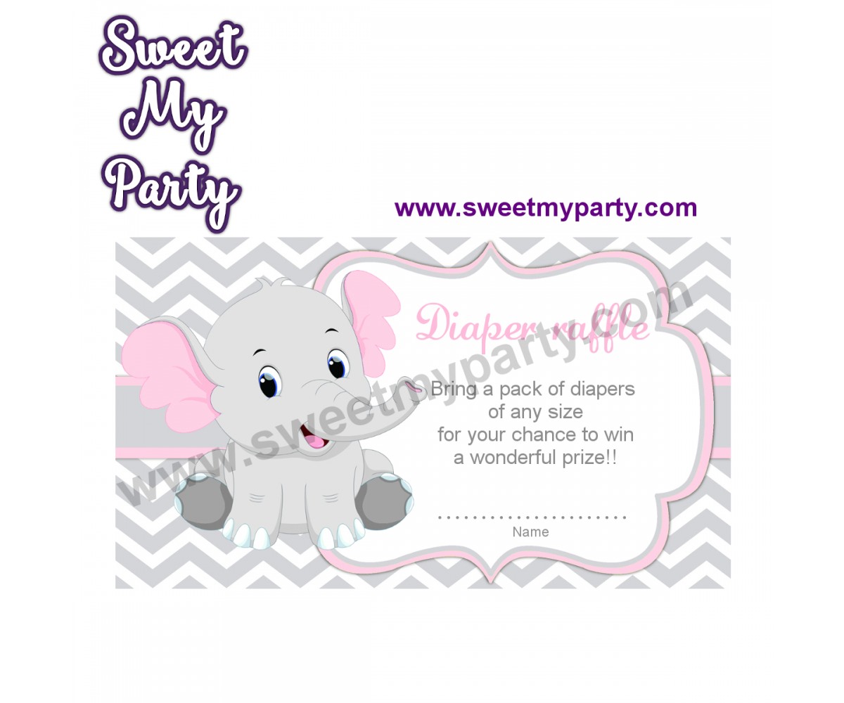 Pink and Grey Elephant diaper raffle,(9ebb)